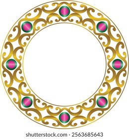 This beautiful Circular Border With Green-Pink Gem Stones can be used as a Picture Frame, Invitation Letter Cover Jewelry Box Cover etc.