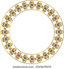 This Beautiful Circular Golden Border with Green Gems is a Vector Illustration and can be used as a Photo Frame, Album Cover etc