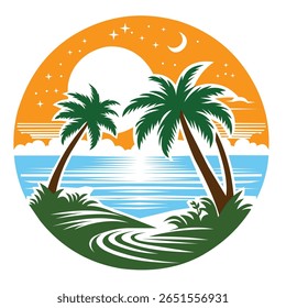 This beautiful and cool beach scene vector design is perfect for a t-shirt. Visit my account for lots of other vectors.
