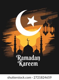 Esta hermosa Imagen de Ramadán Kareem cuenta con una luna radiante, una estrella y una mezquita, creando un ambiente tranquilo y festivo para el mes sagrado.