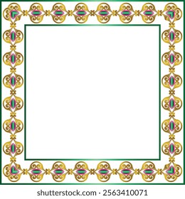 This Beautiful Square Golden Frame with Gems can be used as a Photo Frame, Invitation Letter Cover, Photo Album Cover, Book Border etc.