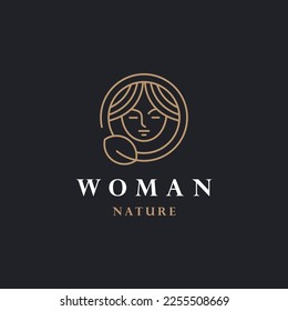 This beautiful woman leaf logo design template. Hair  girl  leaf symbol. Abstract design concept for beauty salon.