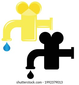 Dies ist ein wunderschönes, gelbes und schwarz gefärbtes Wasserhahn-Vektorbild mit fallendem Wassertropfen.