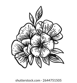 This is a beautifully crafted hand-drawn floral design showcasing an array of blooming flowers and intricate leaves