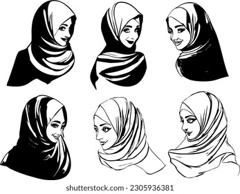 This beautifully crafted vector illustration features a Muslim woman wearing a hijab, capturing the essence of modesty and cultural diversity. The artwork showcases a young woman with a serene express