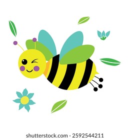 This is a Bee cartoon digital art. Hand-drawn honey-bee illustration.
