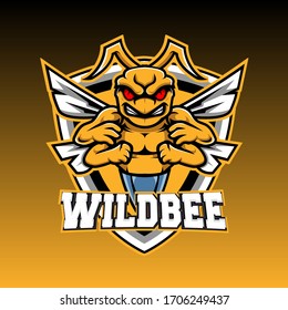 This is a bee illustration that is very suitable to be used as a logo, emblem, character, or mascot in a game. This illustration describe an angry wild bee with four hands and a sting.