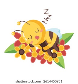 This Bee sleep on pile of flowers illustration is suitable for Bee, Apiculture, etc.