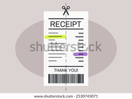 This bill-splitting receipt features colorful highlights on key items, designed for seamless expense division, perfect for casual gatherings or dining out with friends