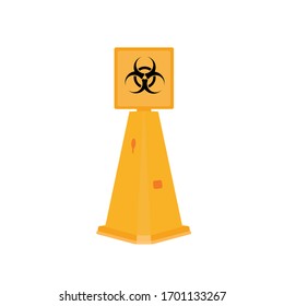 This is a Biohazard warning signs on yellow cone for contaminated area, alert dangerous zone. 