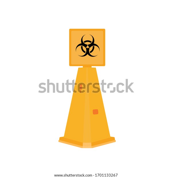 This is a Biohazard warning signs\
on yellow cone for contaminated area, alert dangerous zone.\
