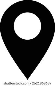 Esse ícone de pino de mapa preto usa um design simples e arrojado para indicar claramente um local, tornando-o facilmente reconhecível e universalmente compreensível.