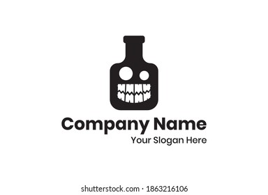 This is a black monster bottle logo. with a smiling face. This logo can be used for companies, smartphone apps, web design, web templates, banners, stickers and posters.