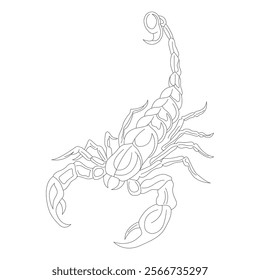 This black scorpion silhouette vector art presents a striking depiction of a scorpion, rendered in crisp, clean lines for a bold and captivating look.