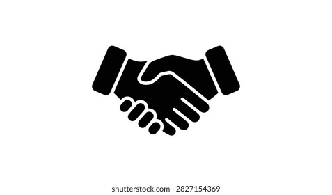 This is a black silhouette depicting two hands clasped in a handshake, a symbol of agreement and partnership, set against a white background.