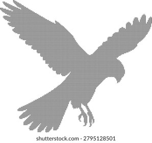 This is a black silhouette of an eagle in a dot pattern, presented on a transparent background. The transparent background