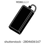 This is a black silhouette of a fuel can presented as a vector illustration on a white background. It features