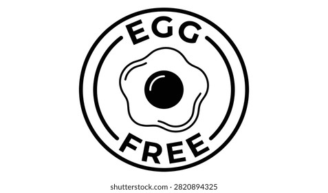 This is a black silhouette graphic of an egg with the words 'EGG FREE' surrounding it, set against a white background. It features a fried egg