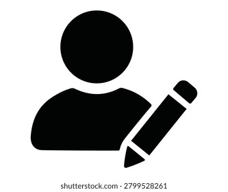 This is a black silhouette of a person’s head and torso holding a pencil on a white background.