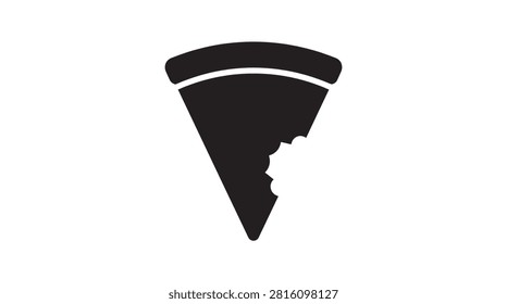 This is a black silhouette of a pizza slice with a bite taken out of it. The image features a