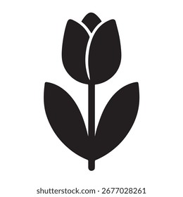 Esta es una flor de tulipán negro sobre un fondo blanco, un símbolo de amor y pasión. Es un diseño sencillo y elegante, perfecto para tarjetas de felicitación e invitaciones.