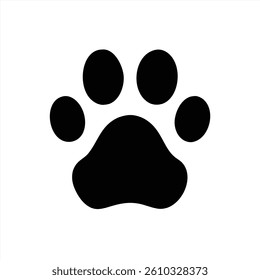 This black vector illustration features a detailed paw print against a clean white background. The design highlights the unique shape and outline of animal footprints.