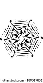 This is a black and white abstract scribble in the shape of a star or cobweb