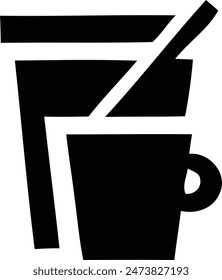 This is a black and white icon of a coffee cup with a straw.