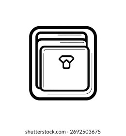 Este ícone preto e branco apresenta uma pilha de documentos dentro de um quadro quadrado arredondado, enfatizando um design limpo e minimalista adequado para vários aplicativos.