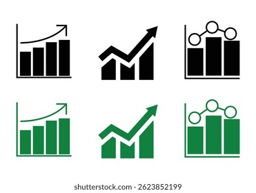 Este conjunto de iconos en blanco y negro incluye gráficos de barras, crecimiento en zigzag, barras agrupadas y gráficos de burbujas, perfectos para paneles, presentaciones y contenido basado en datos. Mínimo, limpio y profesional.
