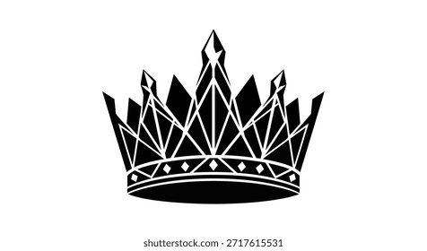 Esta é uma ilustração em preto e branco de uma coroa, simbolizando realeza, poder e elegância. Ele pode ser usado como um logotipo ou elemento de design para vários projetos, como marca, moda ou histórico