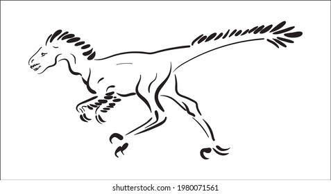 This black and white illustration depicts a raptor. The strokes imitate drawing with a pen