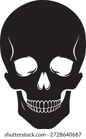 Esta é uma ilustração a preto e branco de um crânio humano com um sorriso ameaçador. O crânio é retratado em um estilo simples e gráfico, com linhas ousadas e detalhes mínimos. É provável que a imagem seja usada como um símbolo ou ícone, e pode ser interpretada como uma representação de morte, perigo ou mal. O sorriso do crânio lhe dá uma aparência sinistra e malévola, sugerindo que ele pode ser usado para transmitir uma sensação de ameaça ou aviso.