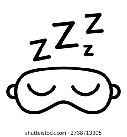This is a black and white illustration of a sleeping face wearing a sleep mask. The face is depicted with its eyes closed and z's emanating from the top of the head, indicating that the person is asleep.