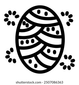 This black and white line art illustration depicts a modern easter egg design with a geometric pattern