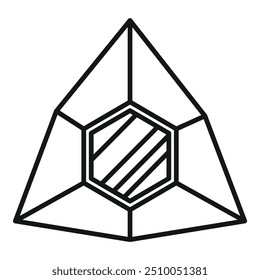 Esta ilustração em preto e branco representa um cristal multifacetado, simbolizando elegância e refinamento