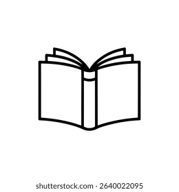 This is a black and white line drawing of an open book. It represents reading, learning, knowledge, and literature in a simple, minimalist style.
