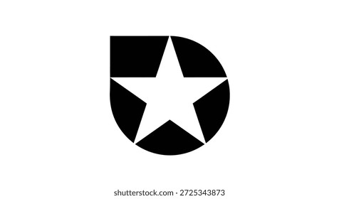Este logotipo en blanco y negro presenta una estrella prominente de cinco puntas anidada dentro de una letra estilizada 'D'. El diseño emana elegancia y simplicidad, lo que lo hace adecuado para varias identidades de marca. El