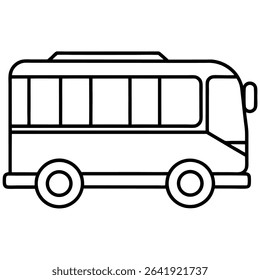 This black and white outline illustration depicts a classic school bus, ideal for projects related to education, transportation, and children.