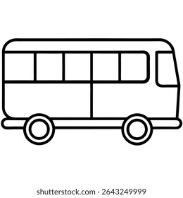 Esta ilustração em preto e branco com esboços de desenhos animados apresenta um simples ônibus pronto para o transporte. Esta imagem vetorial versátil é um desenho de arte de linha limpo perfeito para várias aplicações.