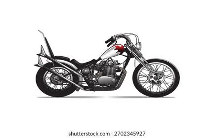 Dieses schwarz-weiß-rote Motorrad-Vektorgrafik-Design hat einen weißen Hintergrund, perfekt für alle Inhalte.