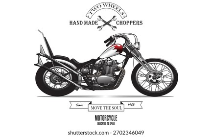Este design de ilustração de vetor de motocicleta preto e branco vermelho tem um fundo branco, perfeito para todo o conteúdo.