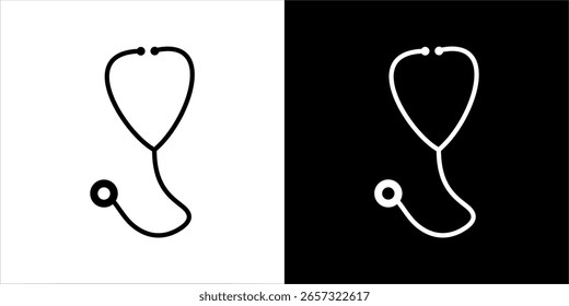 Este Vector de estetoscopio en blanco y negro presenta un diseño limpio y minimalista con contornos claros de la tubería, los auriculares y la pieza del pecho. Ideal para iconos médicos, ilustraciones de atención médica o clínicas