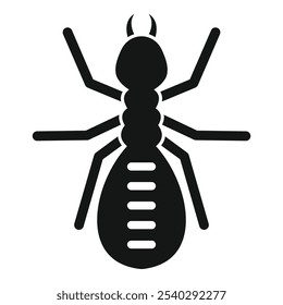 This black and white vector graphic represents a termite, perfect for illustrating pest control