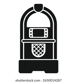 Esta ilustração vetorial em preto e branco retrata uma jukebox clássica, evocando um senso de história musical e entretenimento