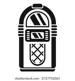 Esta ilustração de vetor preto e branco mostra uma jukebox clássica, evocando uma sensação de nostalgia e charme vintage