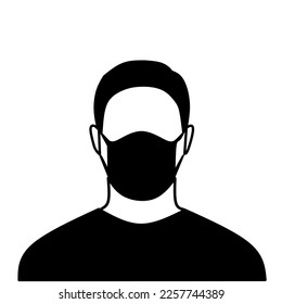 This black and white vector image of a person wearing a mask is suitable for all your needs related to health education about the Covid 19 Virus and others