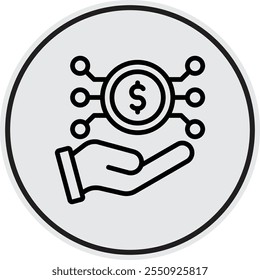 This is a black and white vector image of a hand holding a dollar sign, symbolizing finance, design 