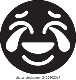 This black and white vector portrays the iconic 'Tears of Joy' emoji.