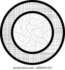This black-and-white circular artwork features a detailed, hand-drawn design that is characteristic of the Zentangle or Zendoodle art styles.